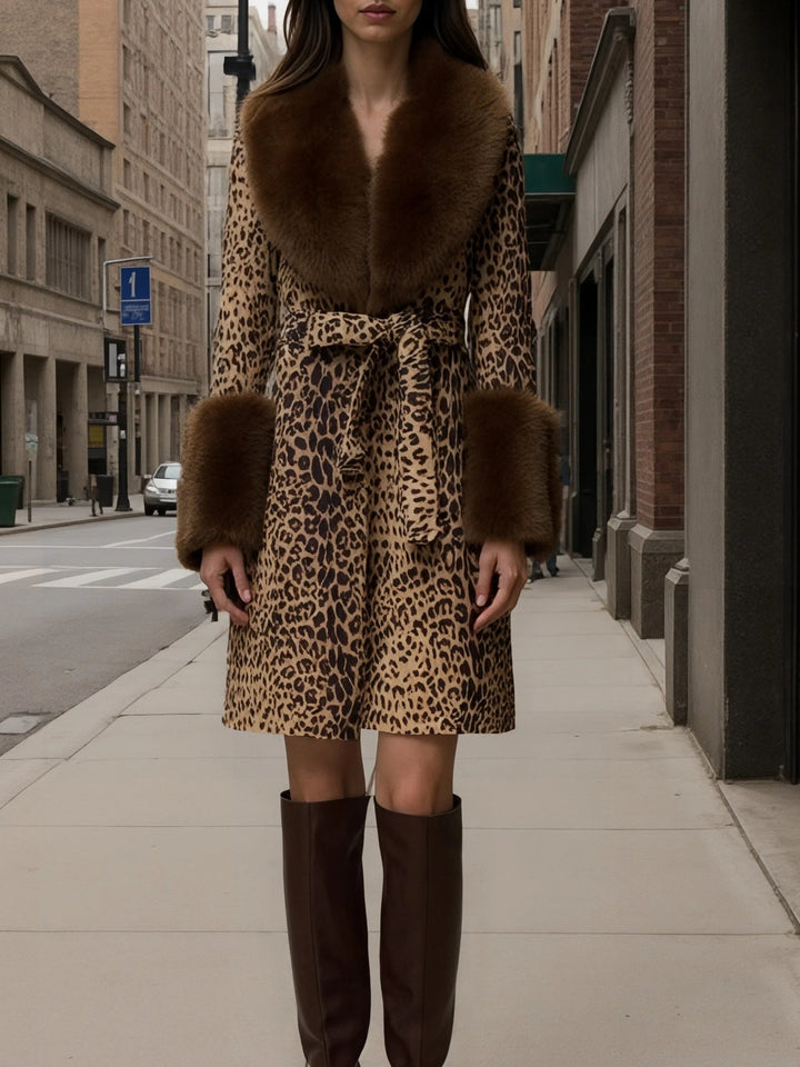 Cappotto in peluche patchwork con stampa leopardata