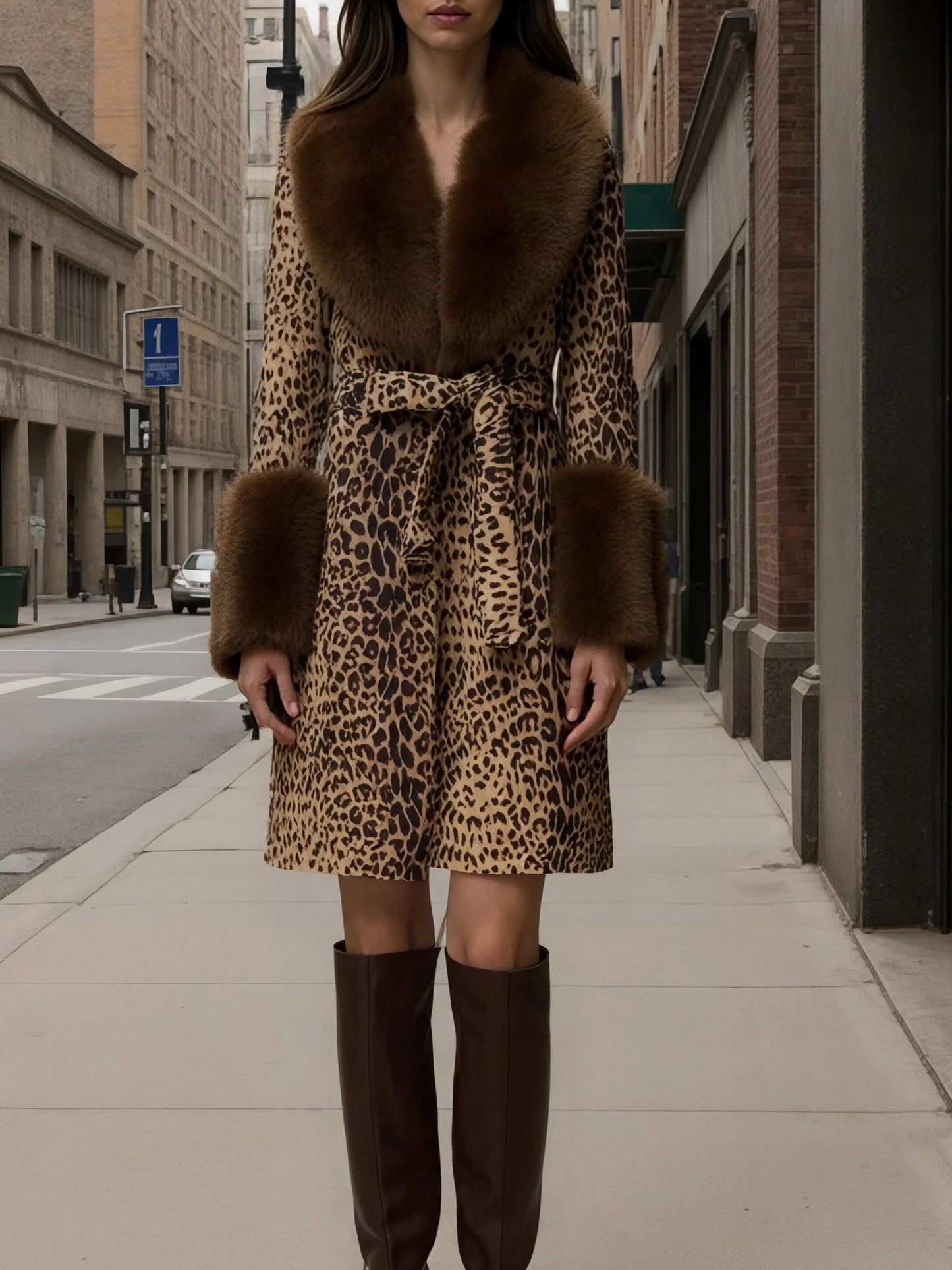 Cappotto in peluche patchwork con stampa leopardata