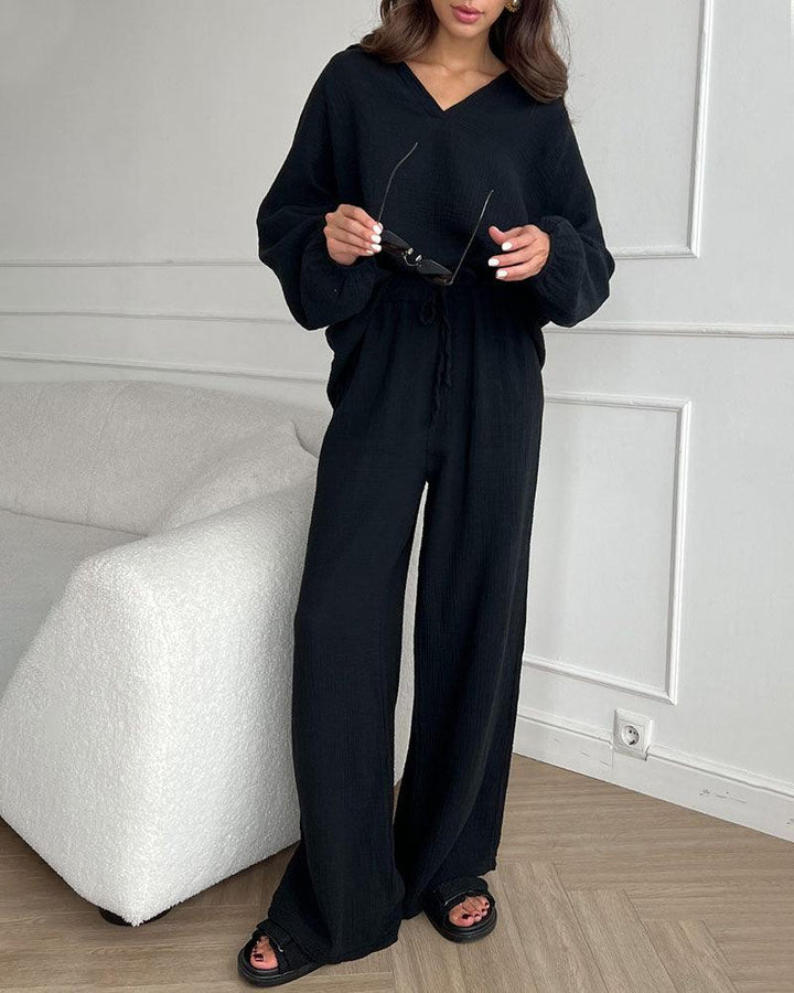 Set di due pezzi casual autunnale con scollo a V semplice