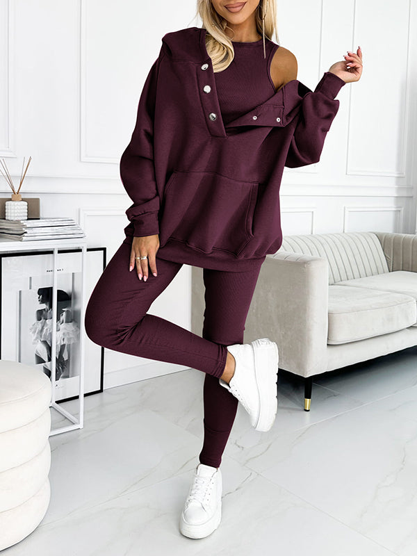 Set di felpa a tre pezzi casual e comodo