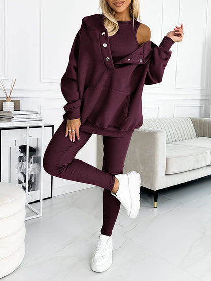 Set di felpa a tre pezzi casual e comodo