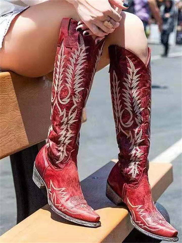 Stivali alti Vintage Western Cowboy Ricamati