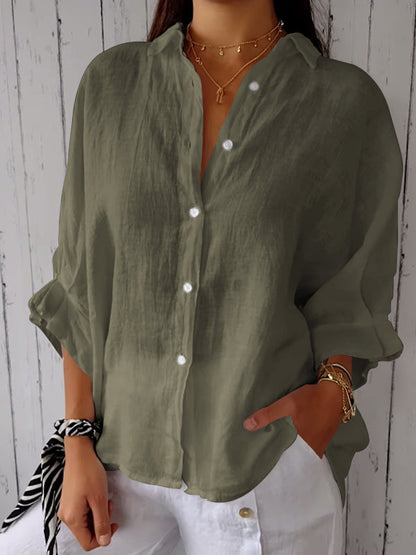 Camicia Casual in Cotone e Lino a Colore Unito
