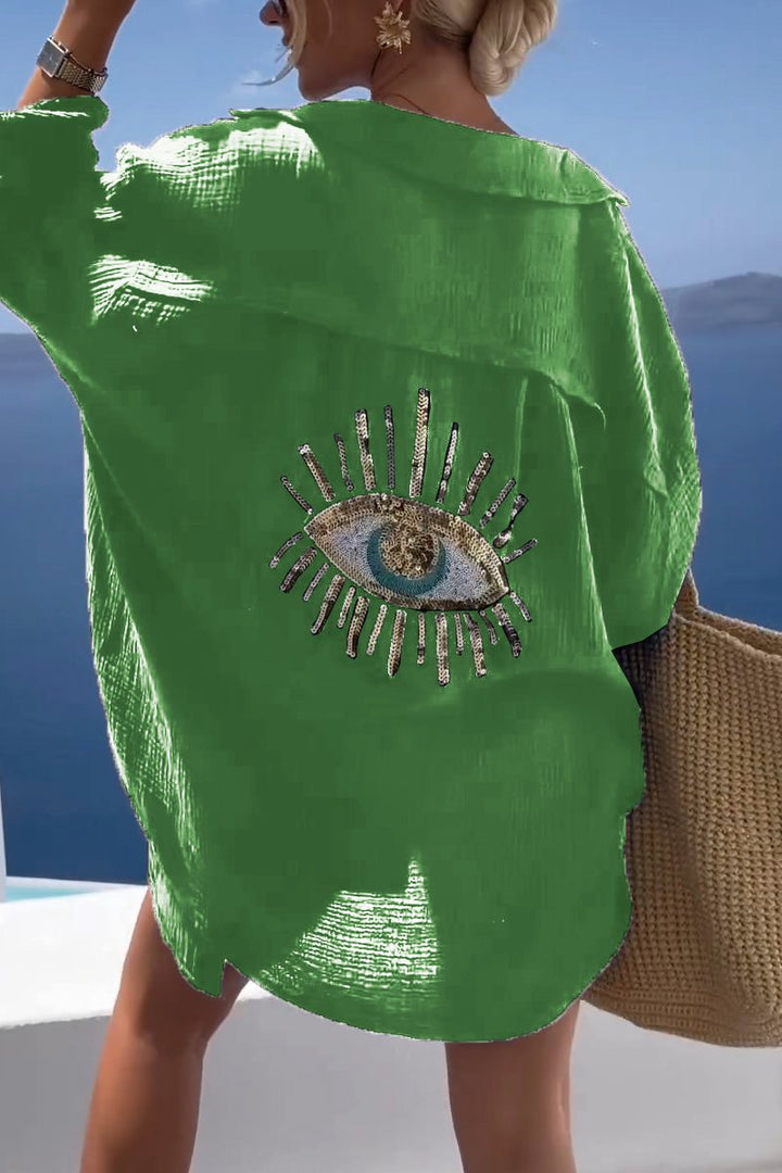 Camicia Casual con Paillettes e Perline