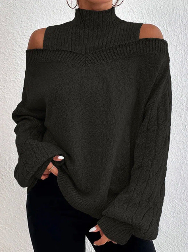 Maglione Lungo a Spalle Scoperte con Cutout e Collo Alto