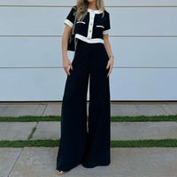 Set Due Pezzi Top Corto Casual Elegante e Pantaloni a Gamba Dritta