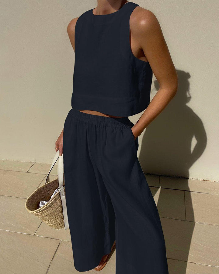 Set Chic a Due Pezzi Senza Maniche di Colore Solido
