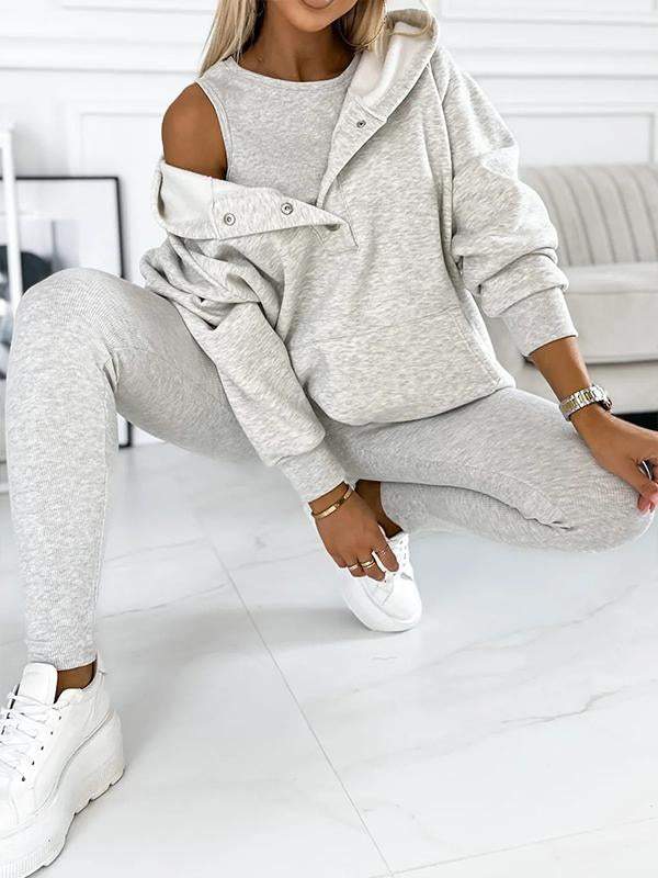 Set di felpa a tre pezzi casual e comodo