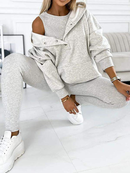 Set di felpa a tre pezzi casual e comodo