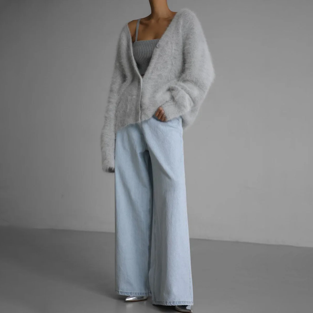 Cardigan Lungo in Finta Visone Morbido e Largo con Maniche Lunghe