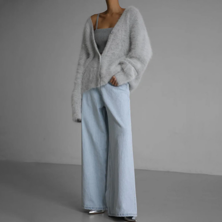 Cardigan Lungo in Finta Visone Morbido e Largo con Maniche Lunghe