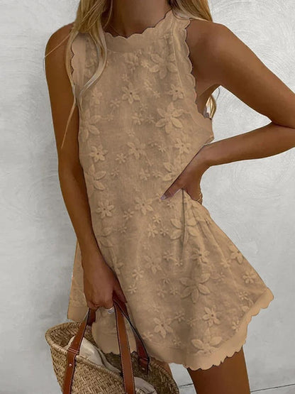 Abito Mini Senza Maniche in Pizzo Casual