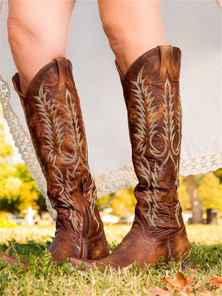 Stivali alti Vintage Western Cowboy Ricamati