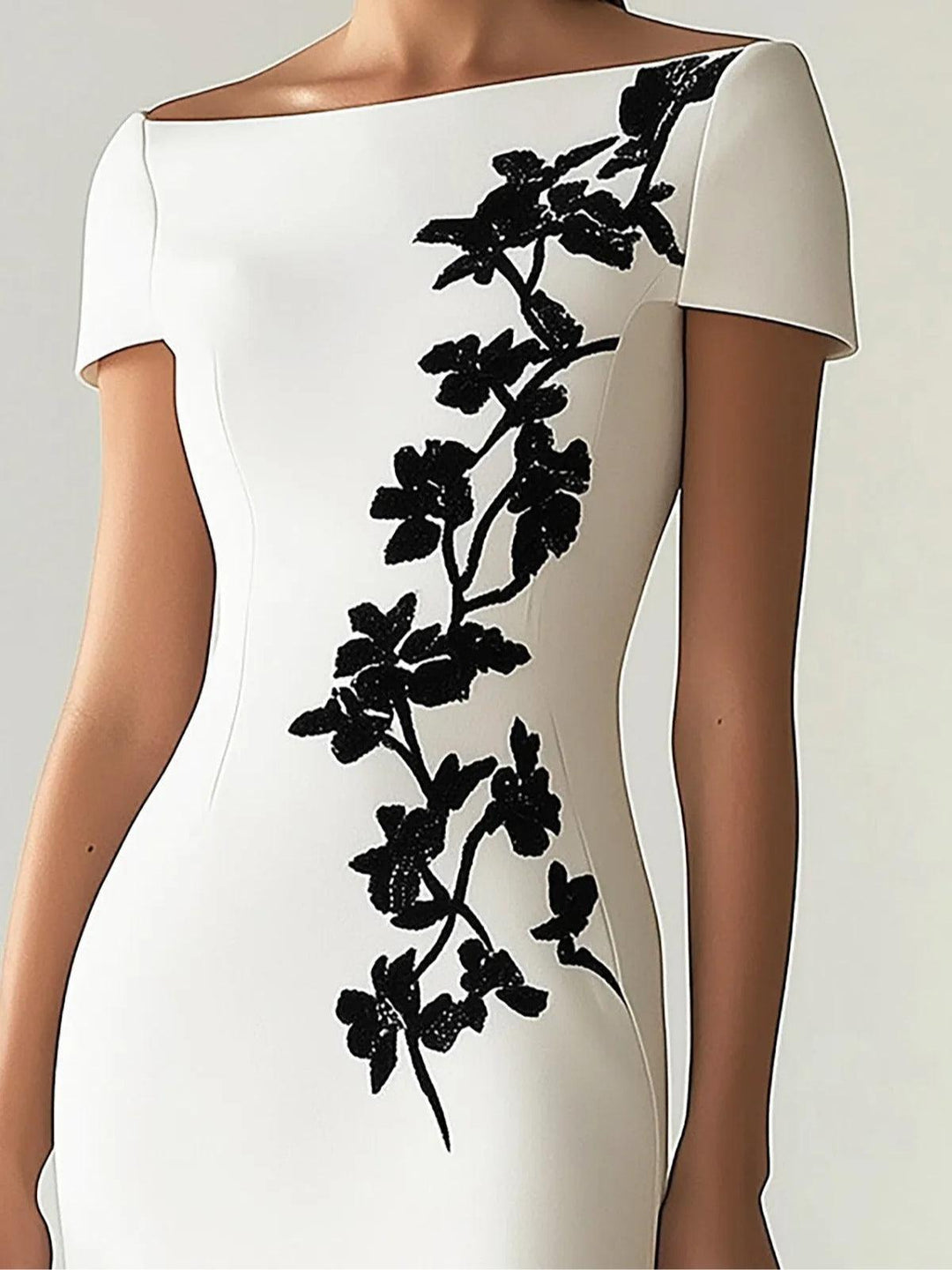 Abito Midi con Stampa Floreale Chic e Collo Barchetta