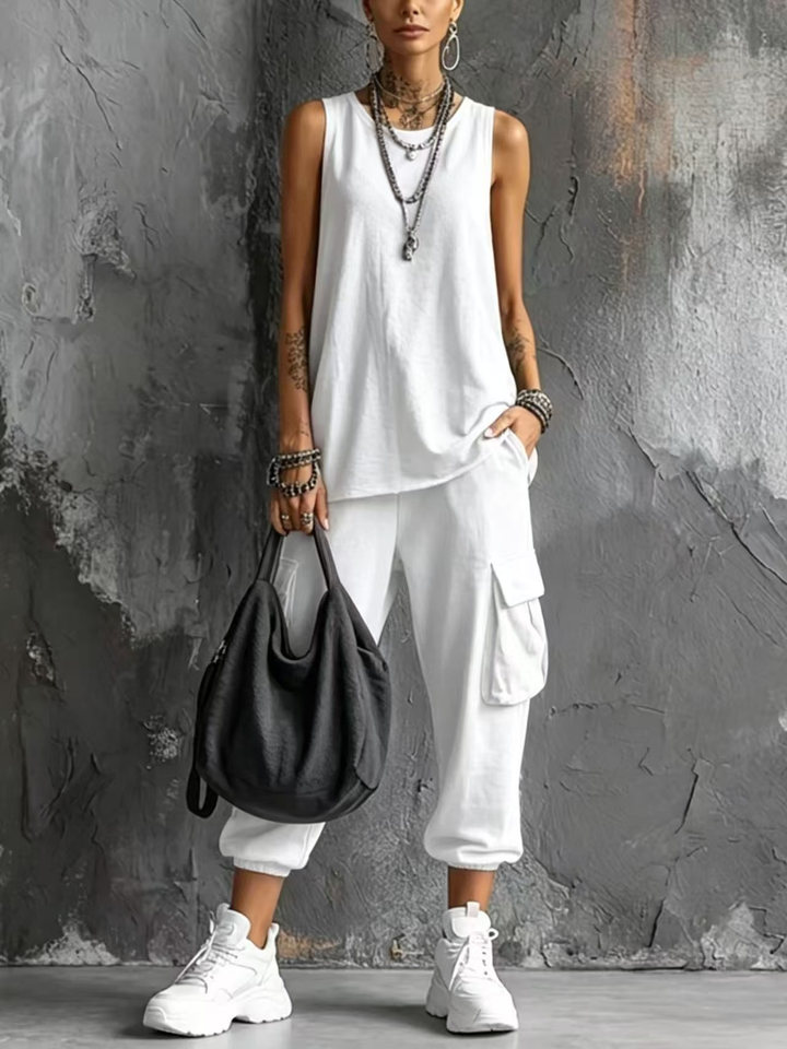 Completo Casual Gilet Grigio Scuro e Pantaloni Cargo Jogger
