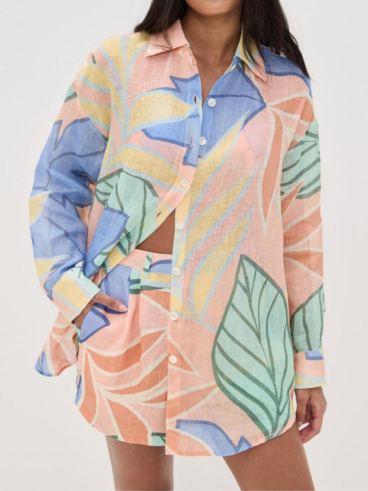 Completo Corto Stampato Foglie Tropicali Playa Boyfriend