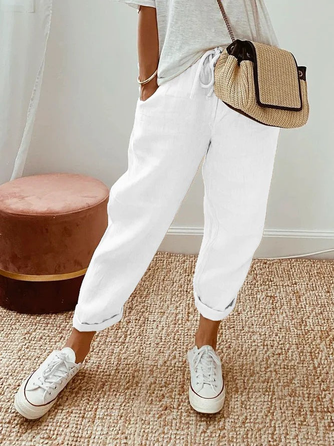 Pantaloni Casual con Tasche a Inserto di Colore Solido e Coulisse