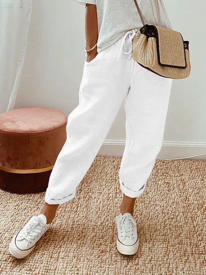 Pantaloni Casual con Tasche a Inserto di Colore Solido e Coulisse