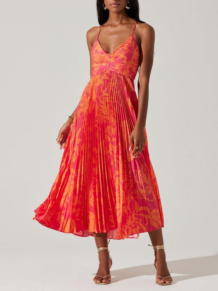 Abito Midi Plissettato con Stampa Floreale Elegante