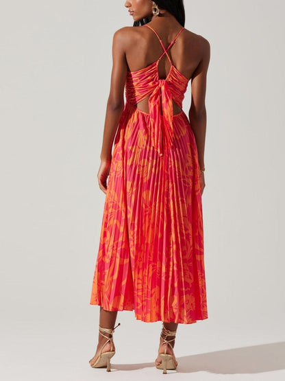 Abito Midi Plissè Elegante con Stampa Floreale