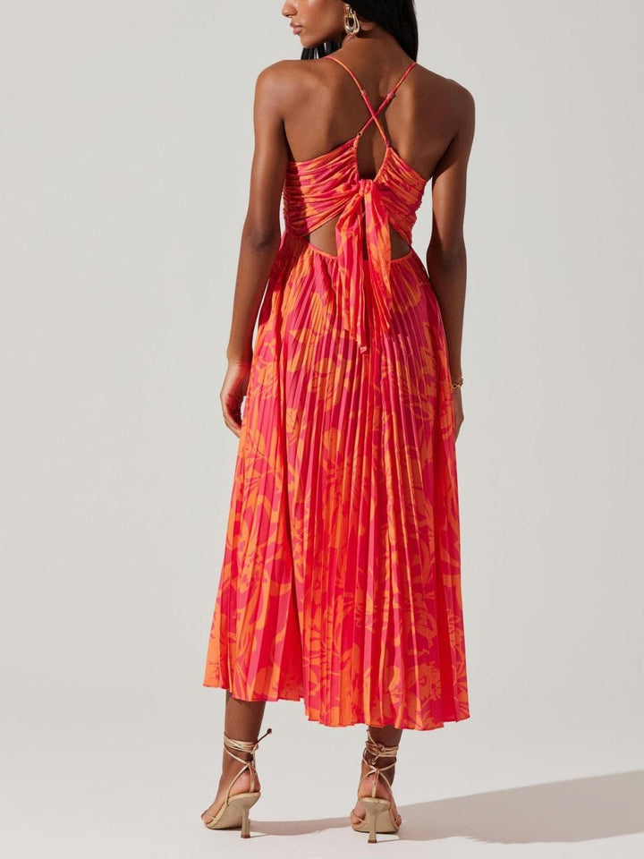 Abito Midi Plissè Elegante con Stampa Floreale