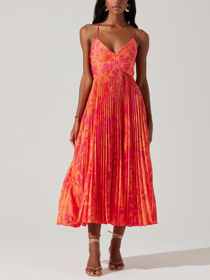 Abito Midi Plissettato con Stampa Floreale Elegante