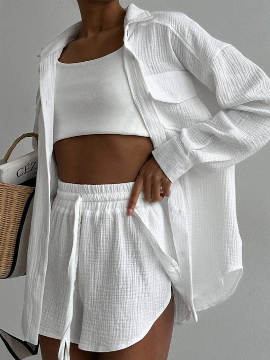 Set di pantaloni corti a due pezzi con colletto minimalista