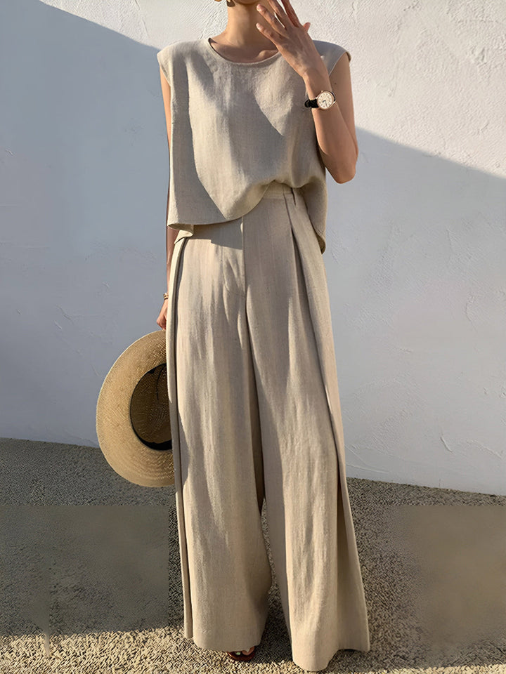 Set di Pantaloni Casual in Mistura di Lino