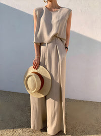 Set di Pantaloni Casual in Mistura di Lino