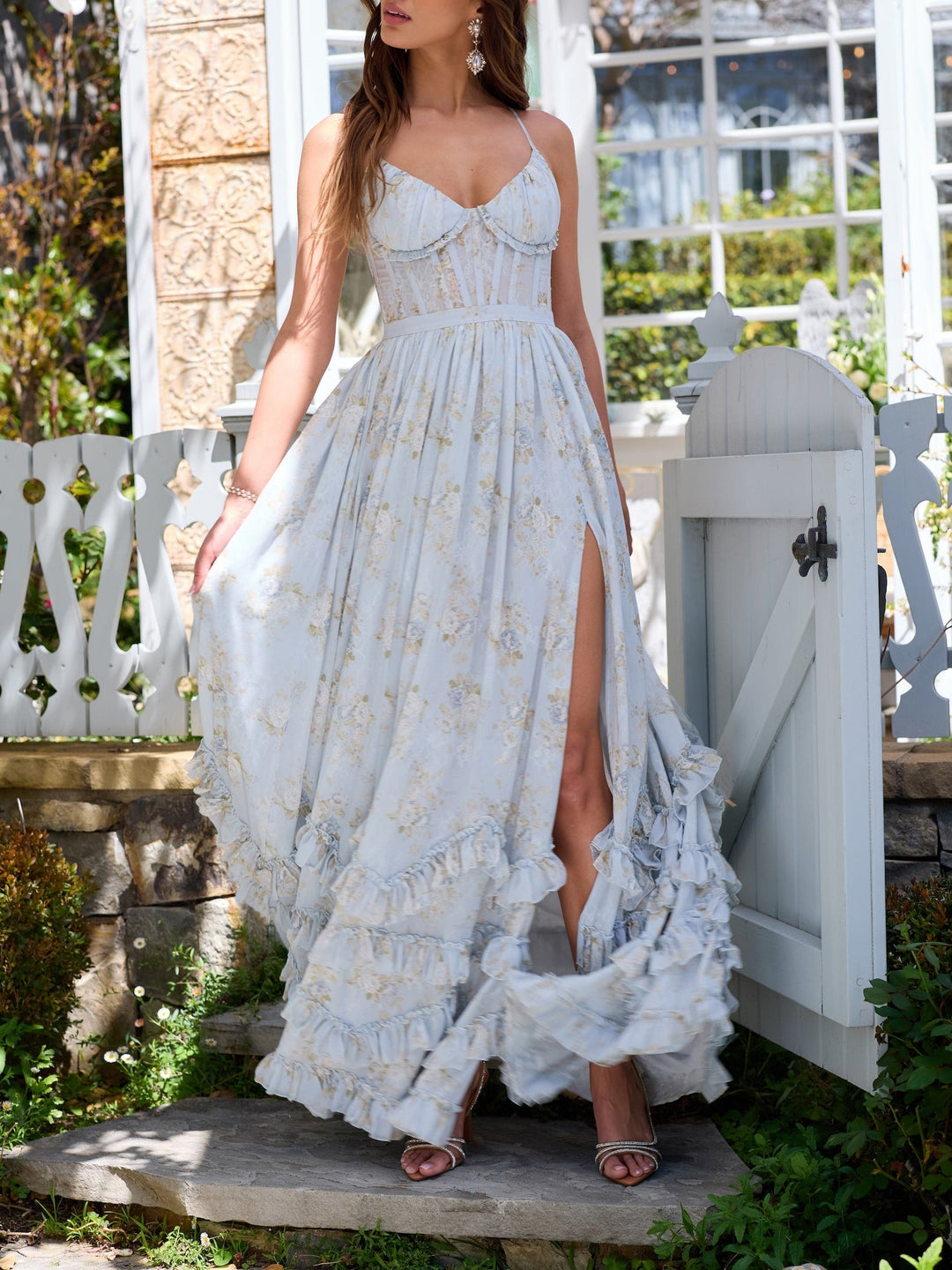 Abito Maxi con Volant Floreale
