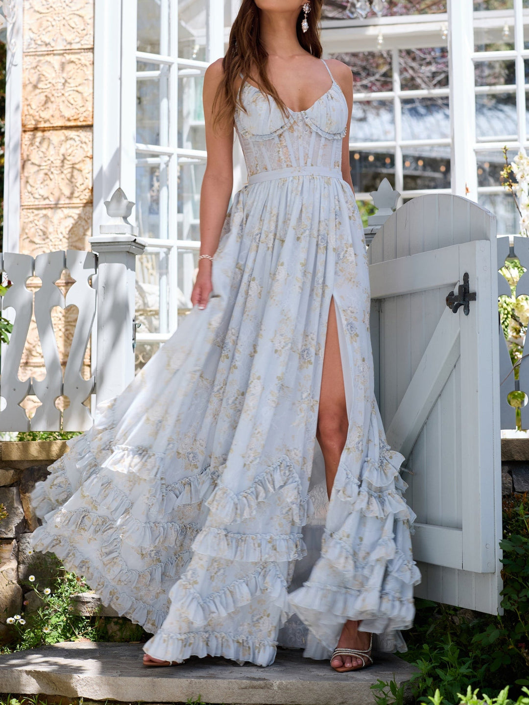 Abito Maxi con Volant Floreale