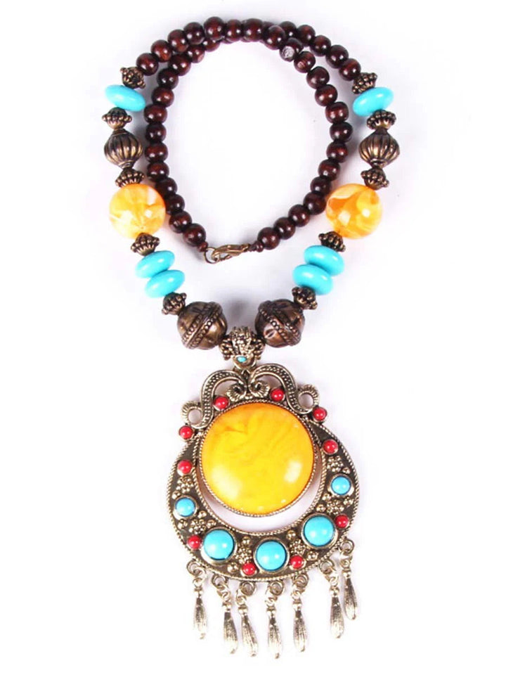 Collana in Perline di Riso Intrecciate Bohemien con Catena per Maglioni