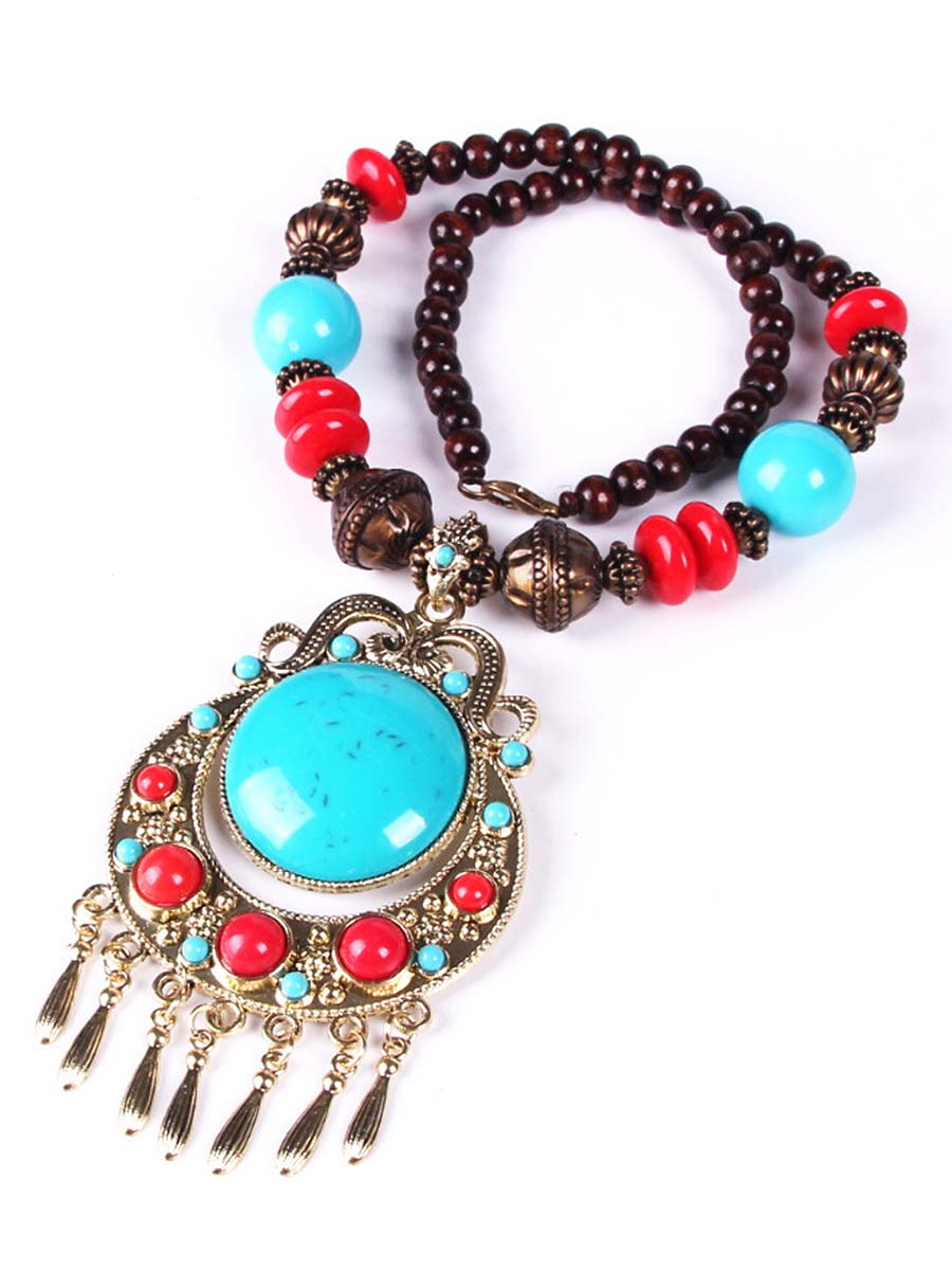 Collana in Perline di Riso Intrecciate Bohemien con Catena per Maglioni