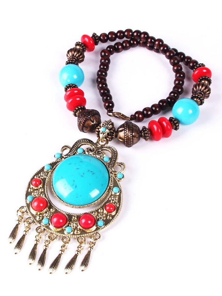 Collana in Perline di Riso Intrecciate Bohemien con Catena per Maglioni