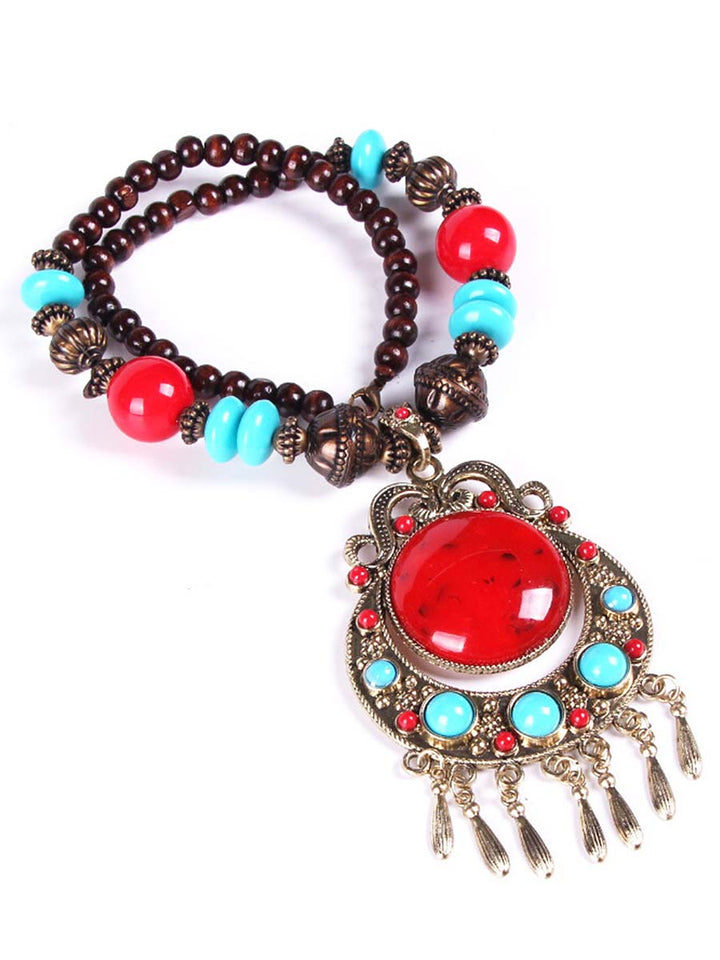 Collana in Perline di Riso Intrecciate Bohemien con Catena per Maglioni
