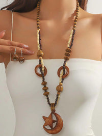 Collana con Pendente in Legno Intrecciato in Stile Etnico Bohemien Retro