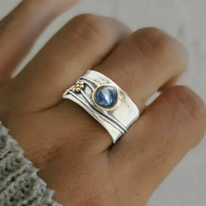 Anello Vintage Zaffiro Blu Placcato Argento