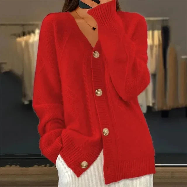 Aaliyah | Cardigan con Bottoni e Scollo a V con Dettaglio a Maglia a Diamante, Strato Quotidiano