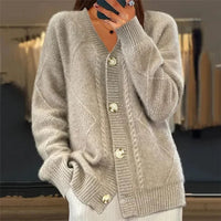 Aaliyah | Cardigan con Bottoni e Scollo a V con Dettaglio a Maglia a Diamante, Strato Quotidiano