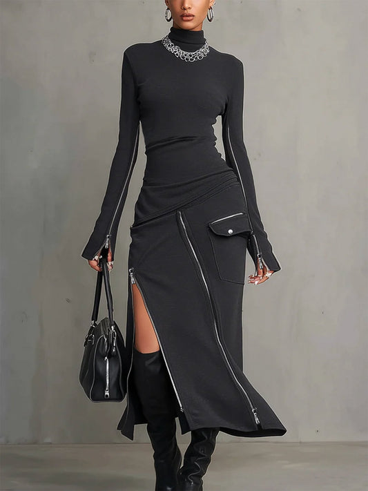 Set con zip irregolare e colletto alto