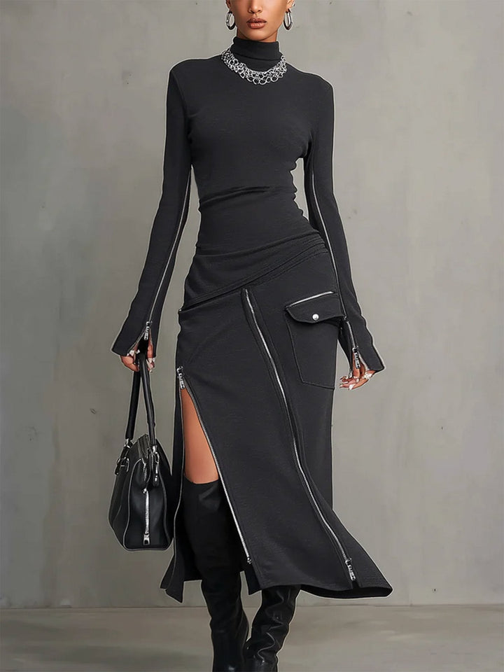 Set con zip irregolare e collo alto