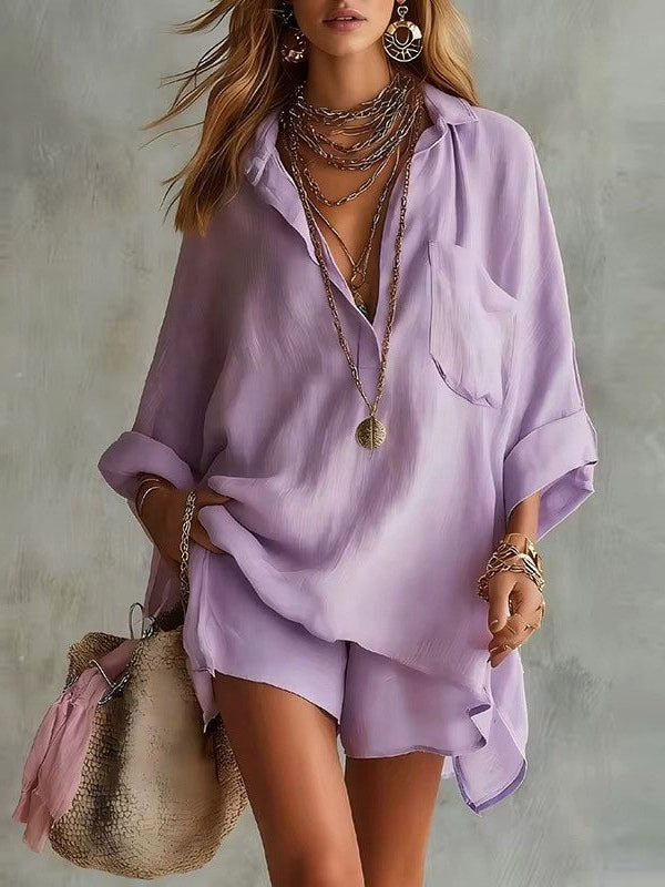 Set di pantaloni corti e camicia con tasche oversize