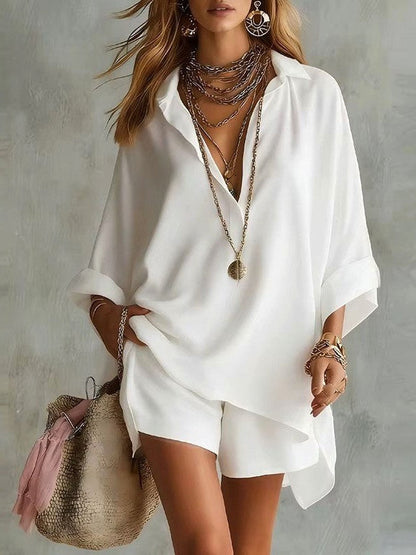 Set di pantaloni corti e camicia con tasche oversize