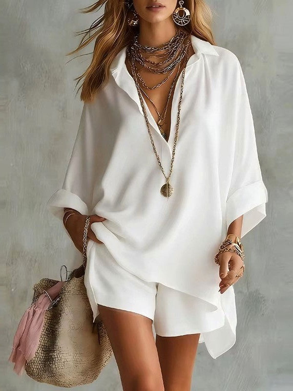 Set di pantaloni corti e camicia con tasche oversize