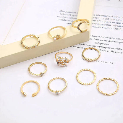 Set di 10 anelli bohemien in argento e oro