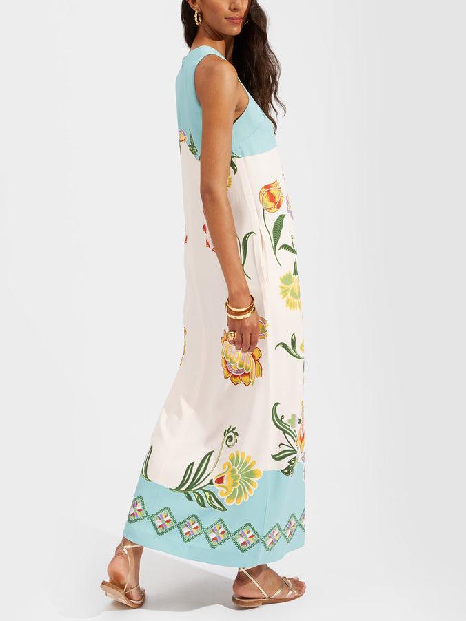 Elegante Abito Midi Senza Maniche con Stampa Florale Soleggiata