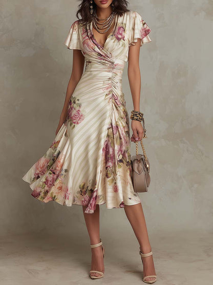 Margaret | Abito Midi Satinate Floreale Vintage