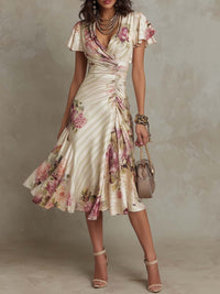 Elegante abito midi in satin floreale vintage