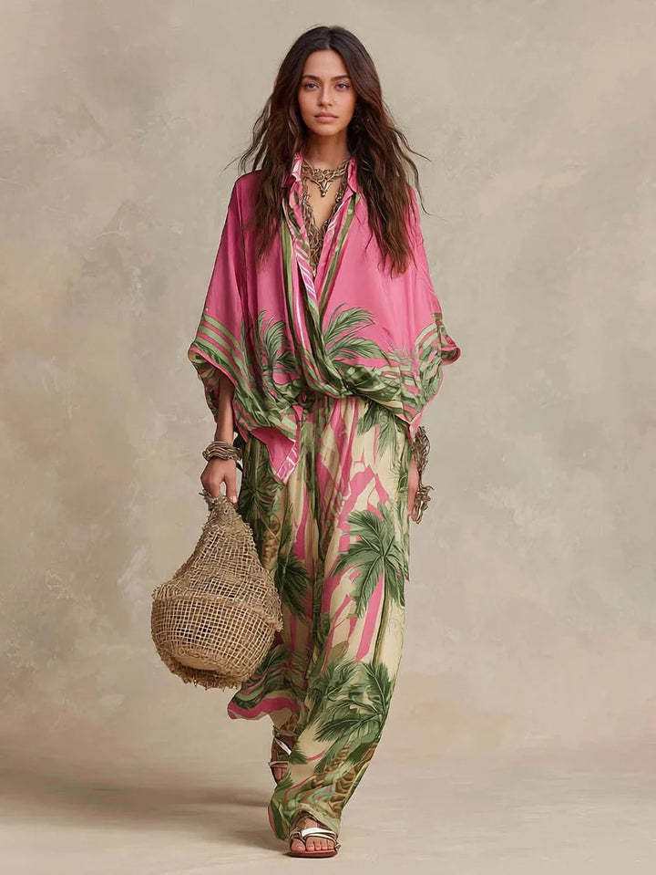 Set Due Pezzi Kimono con Stampa Palma Senza Sforzo