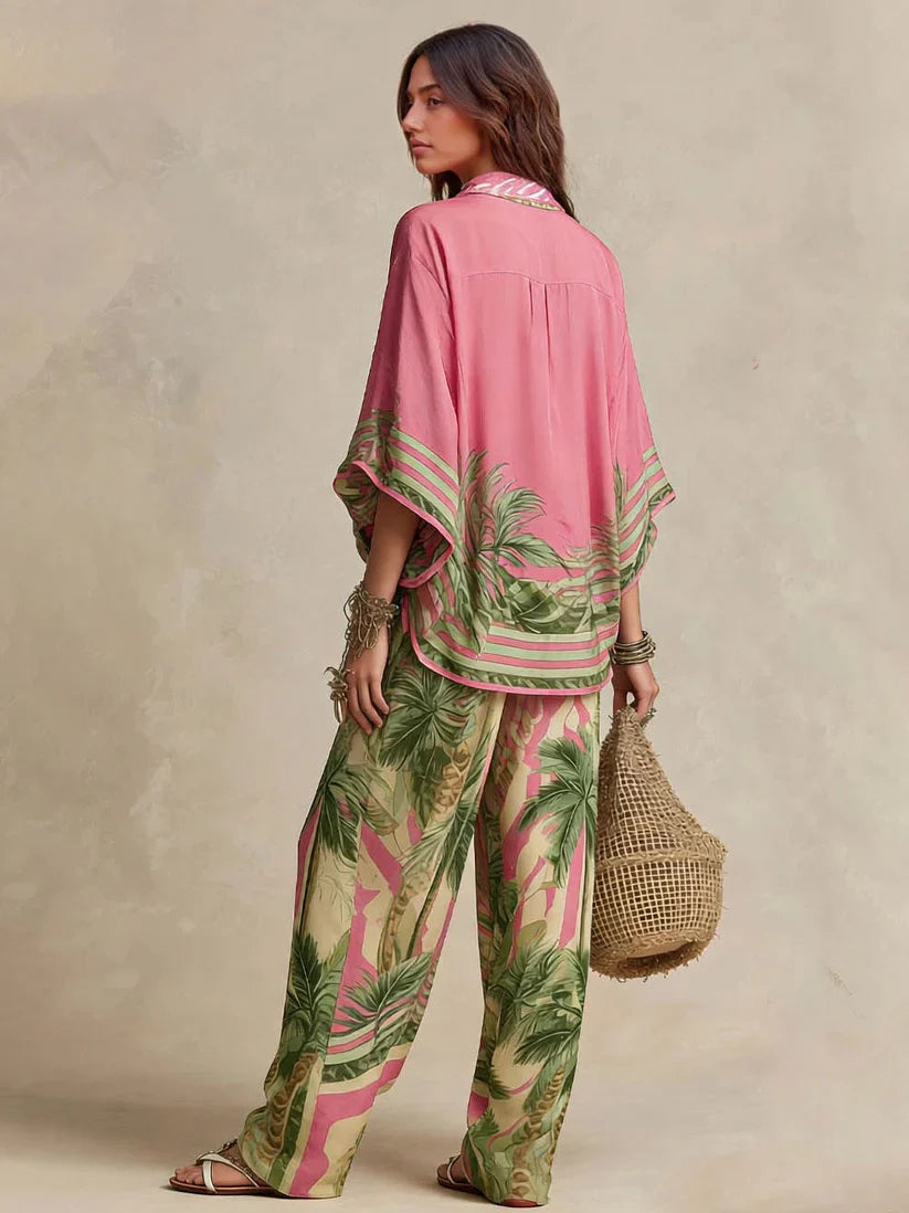 Set Due Pezzi Kimono con Stampa Palmo Senza Sforzo